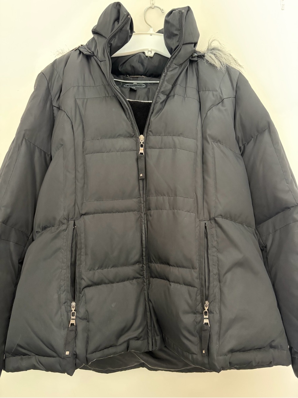1 Madison Luxe Outerwear Down Filled Coat Fleece Lined Black Removable Hood XL